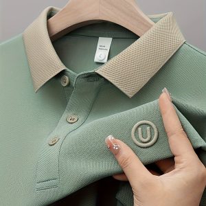 Embroidered Golf Shirt for Men - Casual Stretch Button-Up, Summer Outdoor Wear