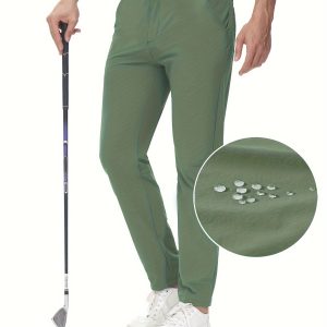 Men's Solid Golf Pants with Pockets, Breathable Active Sportswear for Golfing