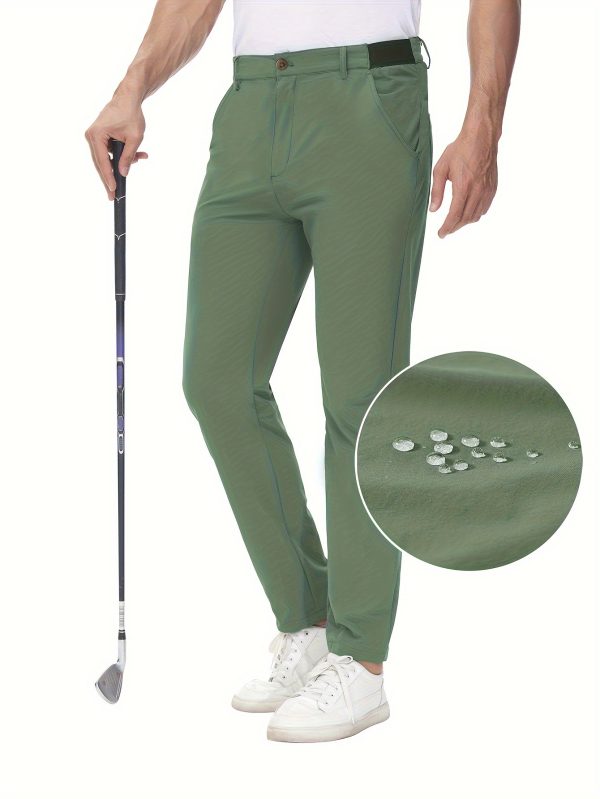 Men's Solid Golf Pants with Pockets, Breathable Active Sportswear for Golfing