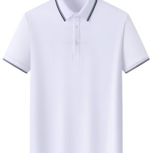 Men's Solid Short Sleeve Lapel Golf Shirts, Casual Style Slight Stretch Regular Fit Summer Tops, Summer Golf Shirts