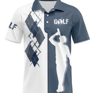 Men's Casual Golf Print Short Sleeve Lapel Shirt for Summer