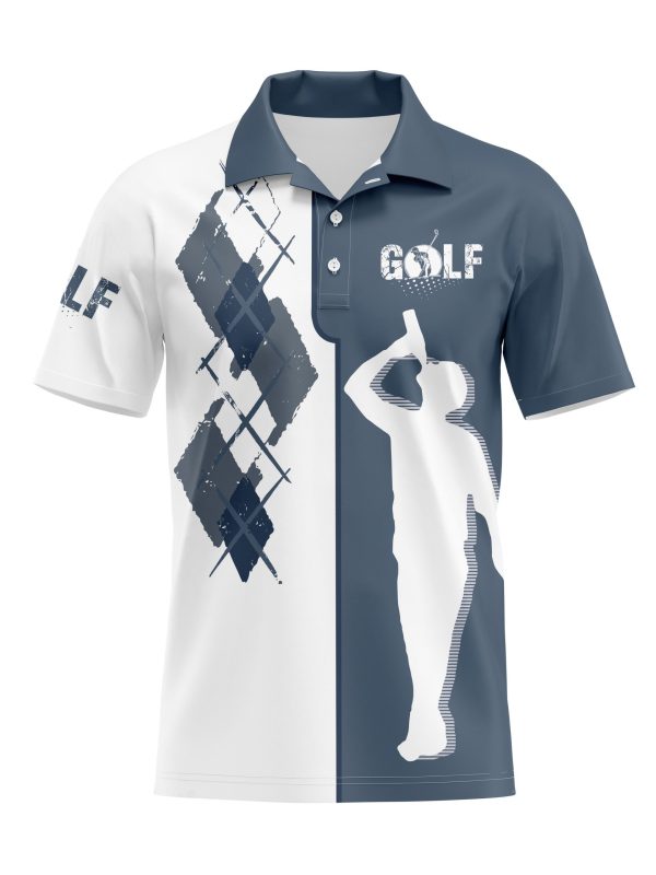 Men's Casual Golf Print Short Sleeve Lapel Shirt for Summer