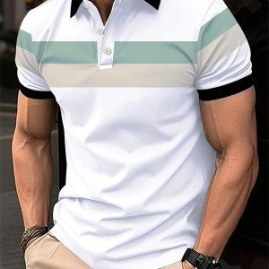 Trendy Color Block Button-Up Short Sleeve Shirt for Men - Golf & Tennis Outdoor Sports